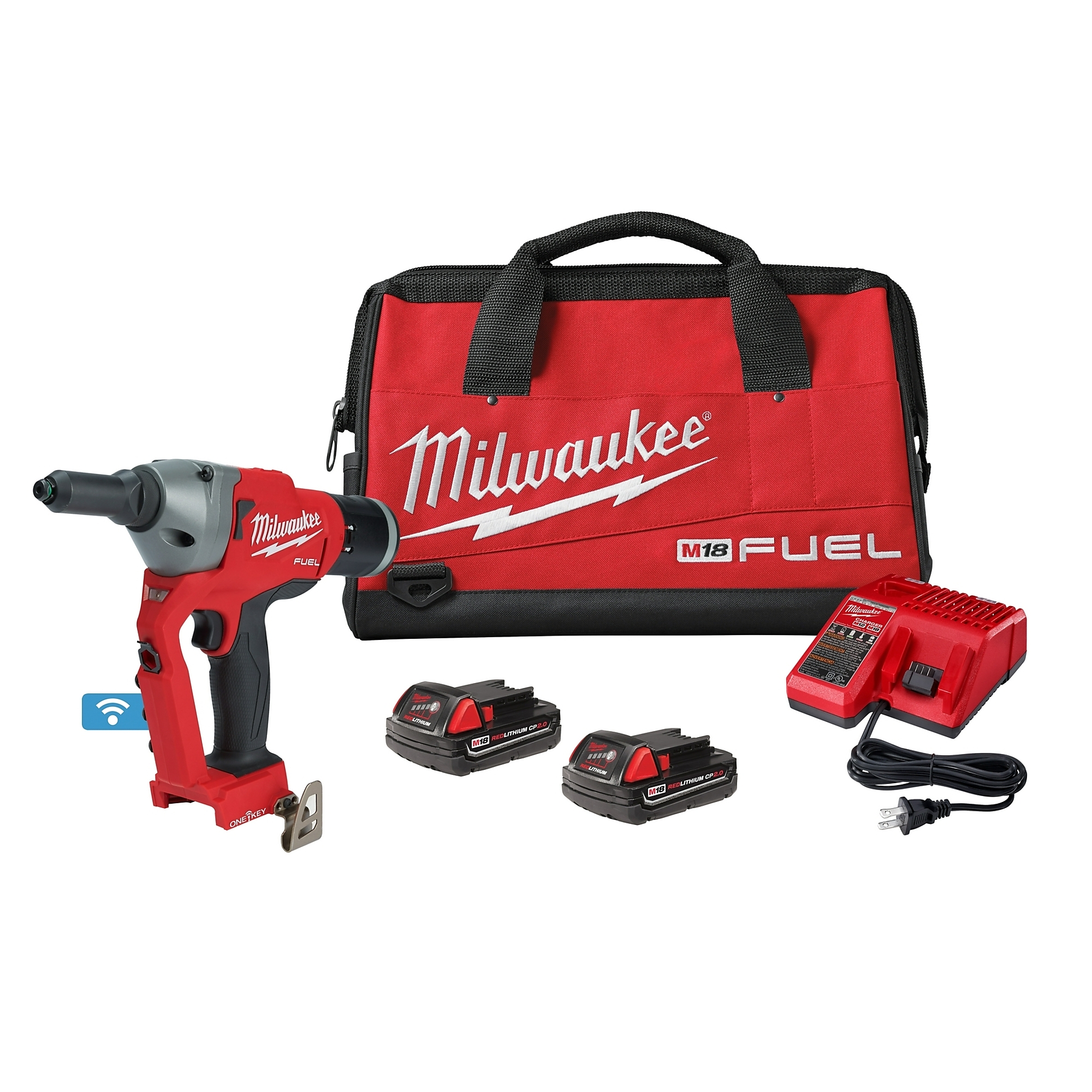 Milwaukee M18 FUEL 1/4in. Blind Rivet Tool with One-Key Kit, 2 Batteries, Model# 2660-22CT
